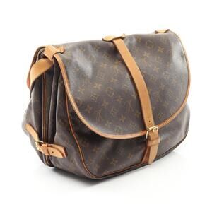 Louis Vuitton Shoulder Monogram Brown Canvas Bag Saumur Leather